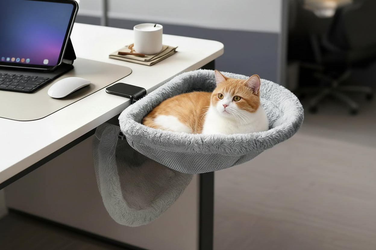 Cat sleeping comfortably in NovaNest floating lounge by Zenvy