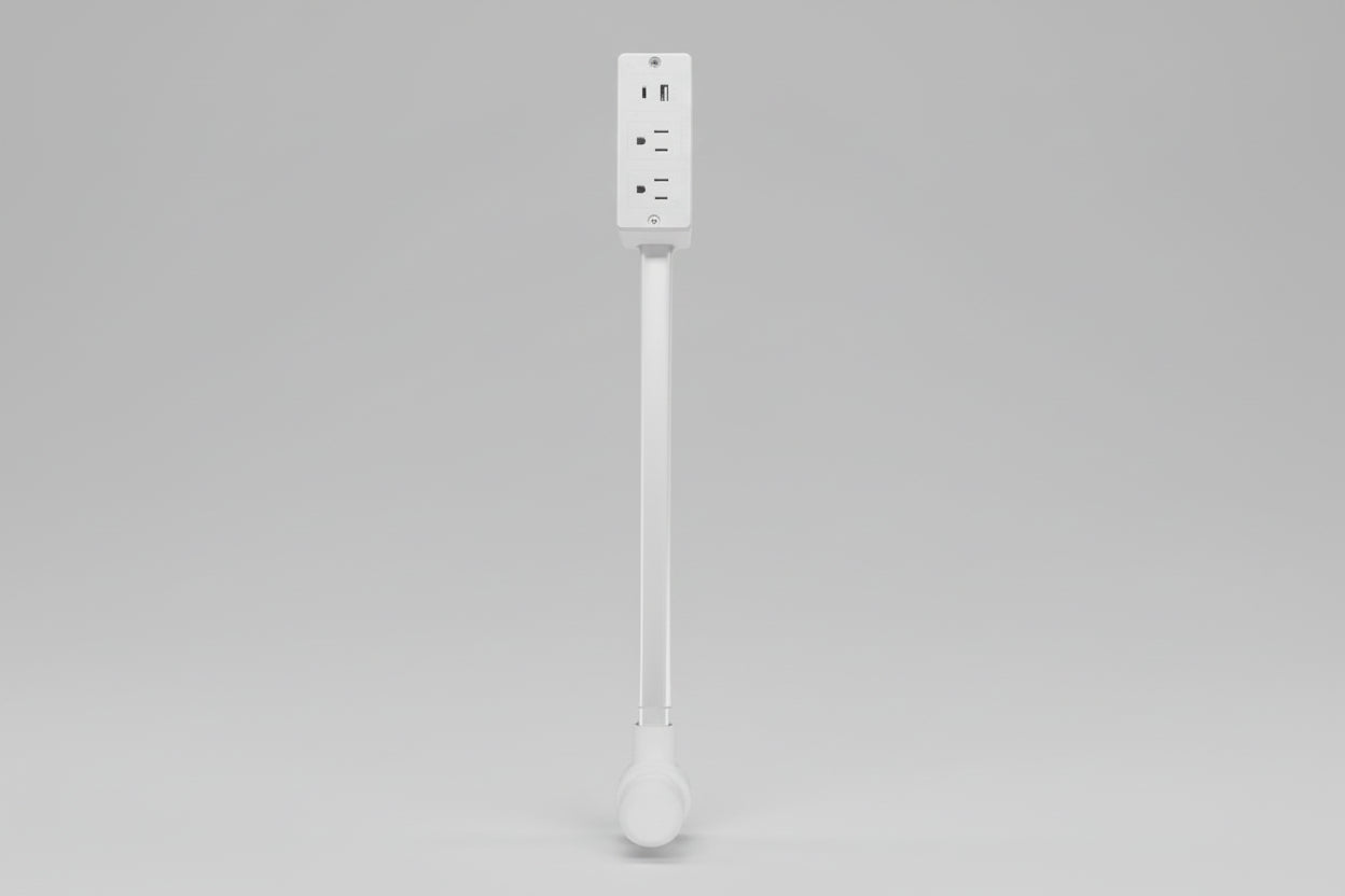 PivotPro 180 rotating smart extension hub in white, angled flat against a wall