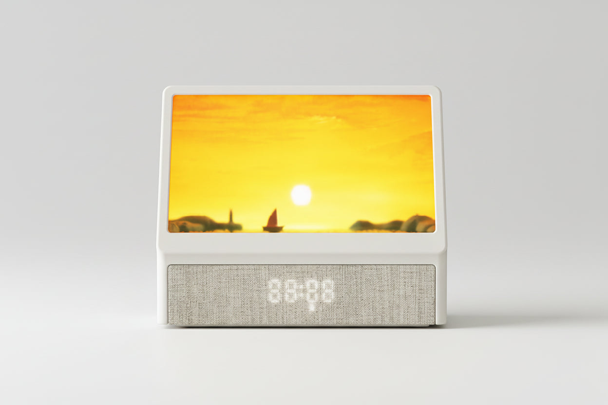 LumiRise wake-up light with touch controls, sleek minimalist design by Zenvy